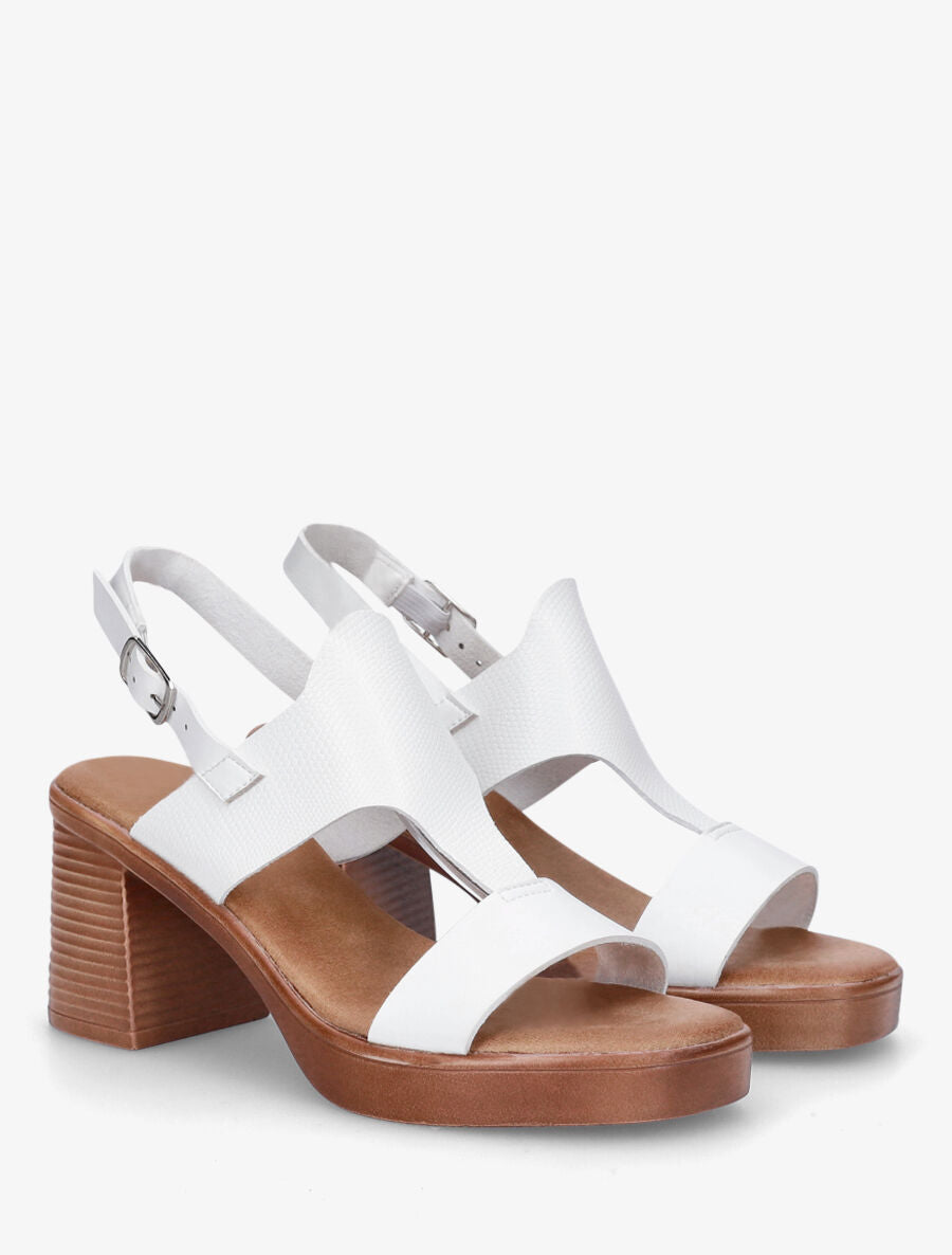 Sandales à talon en simili effet grainé - Blanc - 4