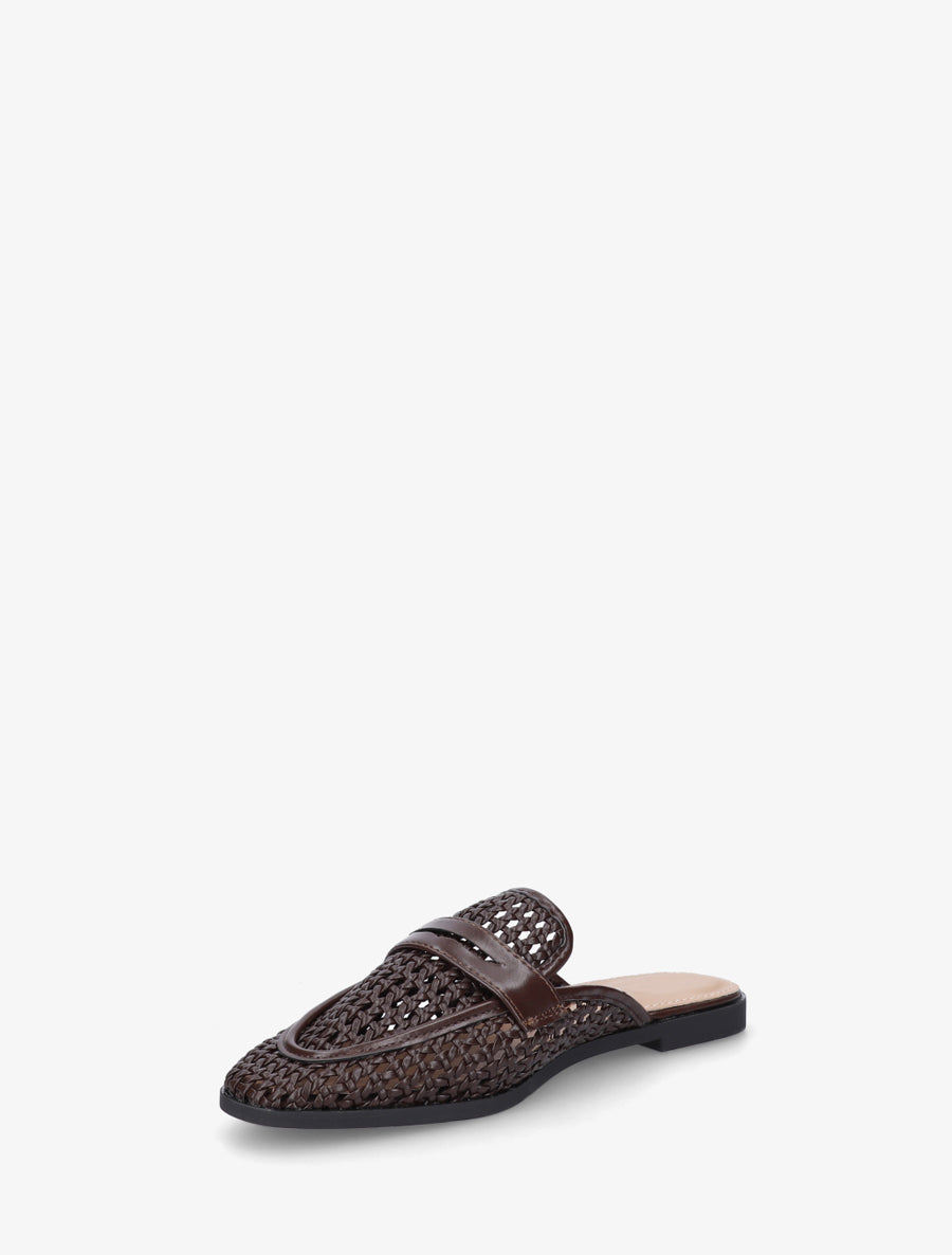 Mules style mocassin effet tressé - Marron - 3