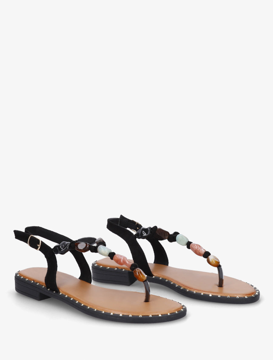 Nu-pieds à perles et entredoigt - Noir - 4