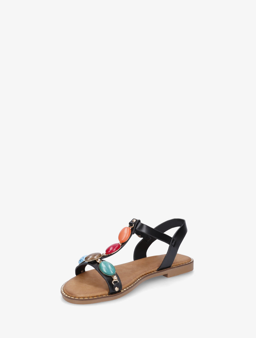 Sandales plates en simili à pierres en résine - Noir - 3