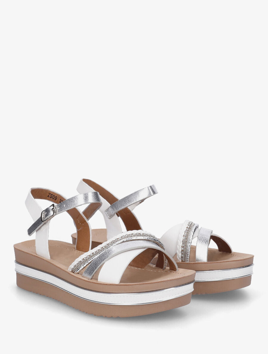 Sandales à plateforme et brides ornées de strass - Blanc - 4