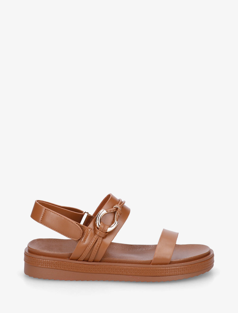 Sandales plates à boucle métallique fantaisie - Camel - 1