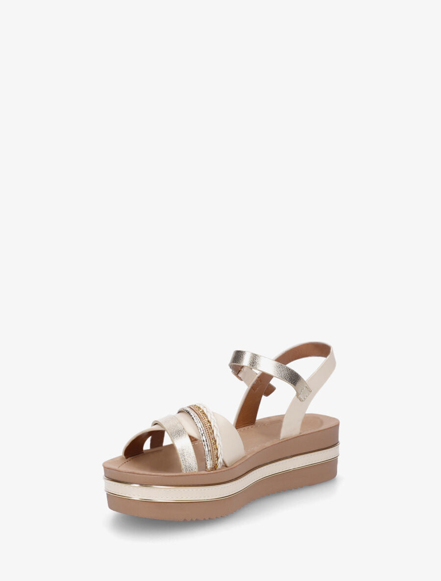 Sandales à plateforme et brides ornées de strass - Beige - 3