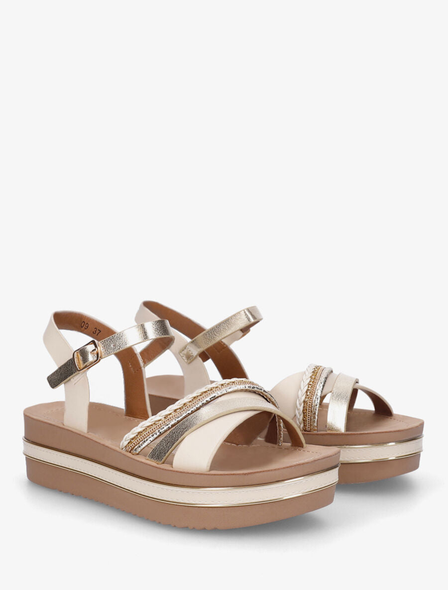 Sandales à plateforme et brides ornées de strass - Beige - 4