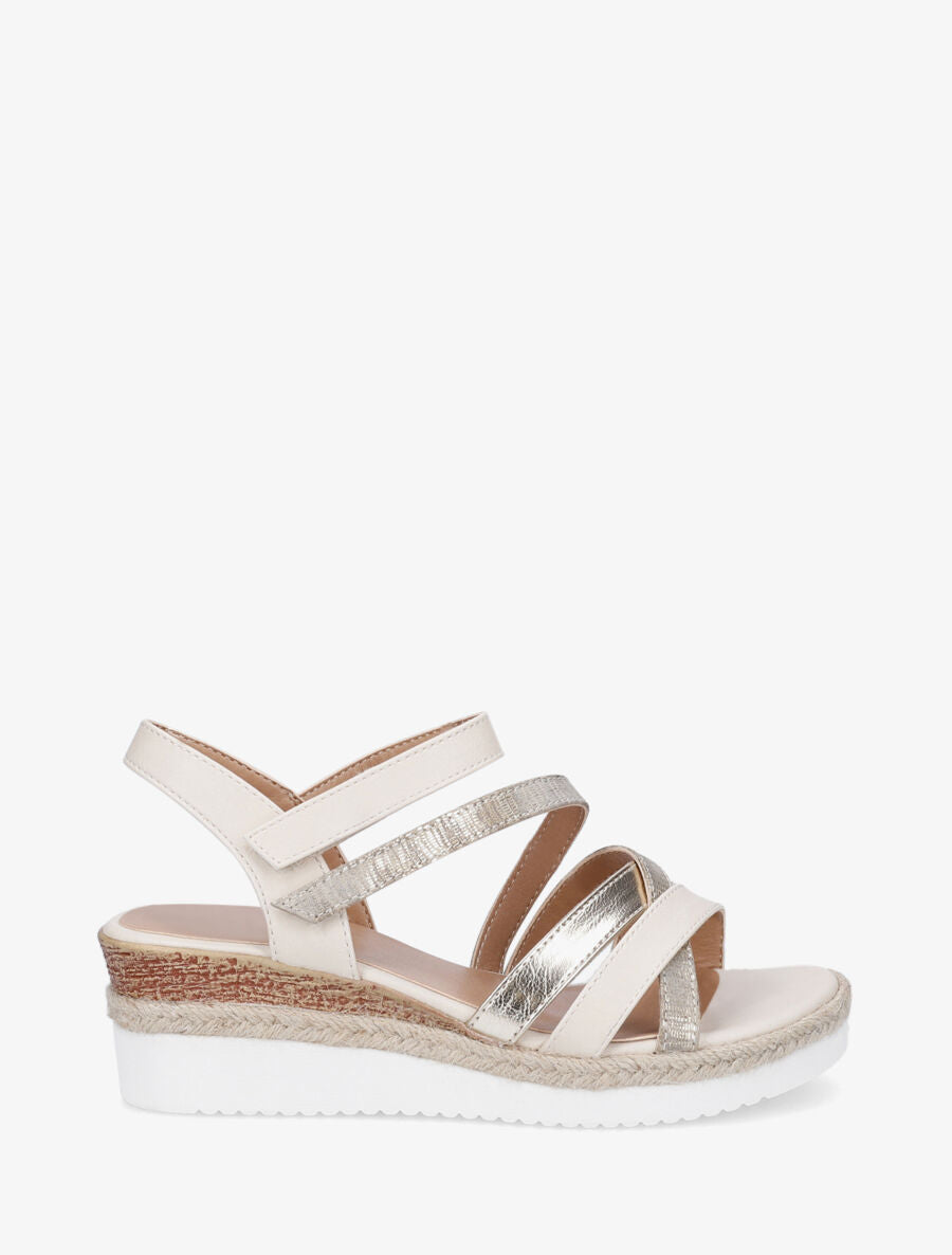 Sandales compensées à double scratchs - Beige - 5