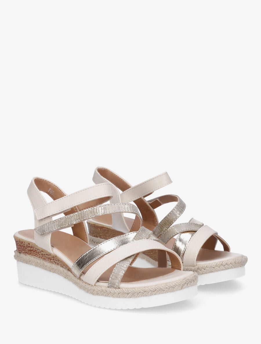Sandales compensées à double scratchs - Beige - 4