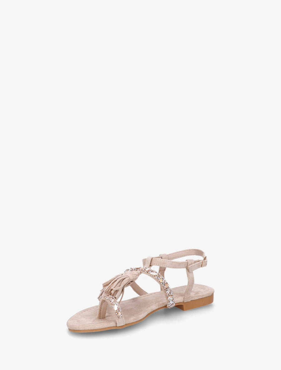Nu-pieds en suédine à strass et pierres - Beige - 3