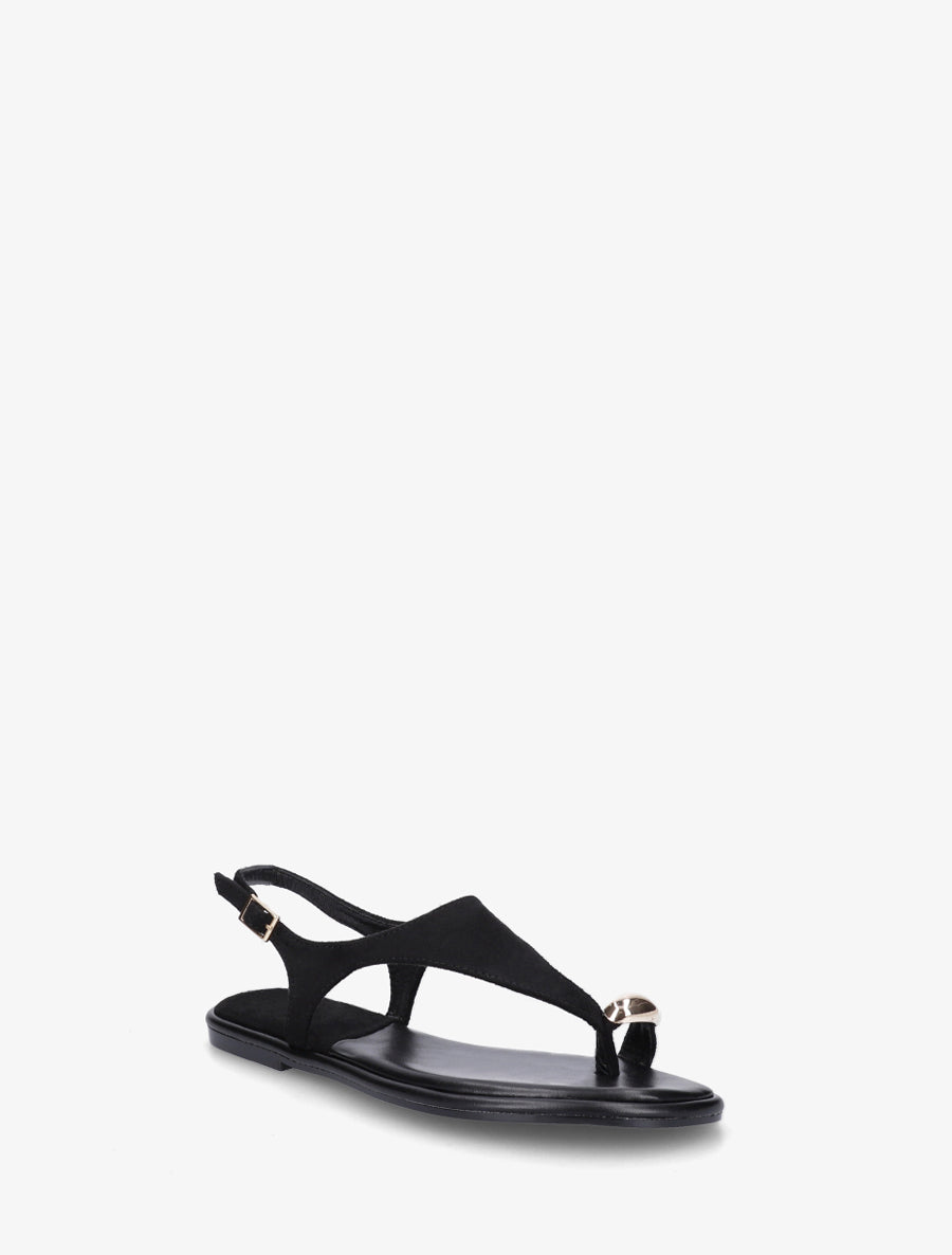Nu-pieds en suédine à entredoigt et bague métallique - Noir - 2