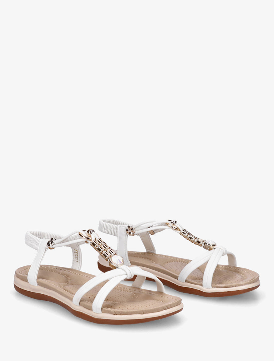 Nu-pieds à empiècement bijoux - Blanc - 4