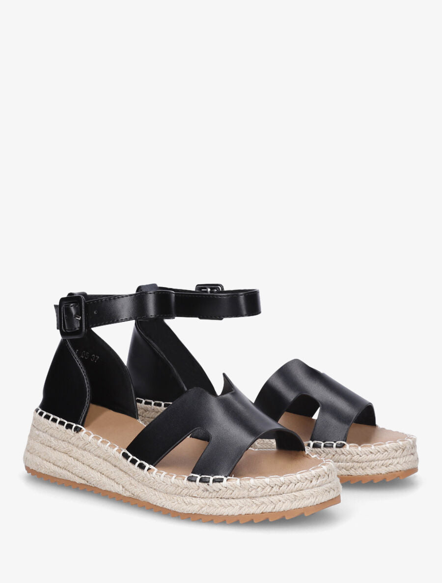 Sandales en simili style espadrilles - Noir - 4