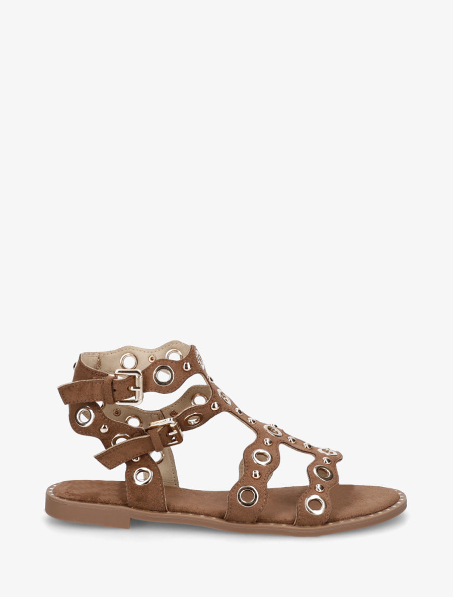 Nu-pieds style spartiates à œillets - Camel - 1
