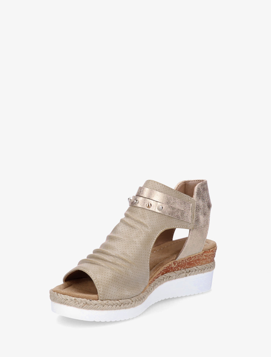 Sandales compensées effet froissé - Beige - 3
