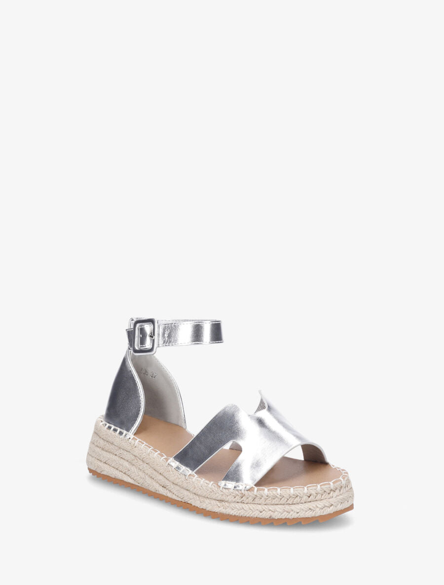 Sandales en simili style espadrilles - Argent - 2