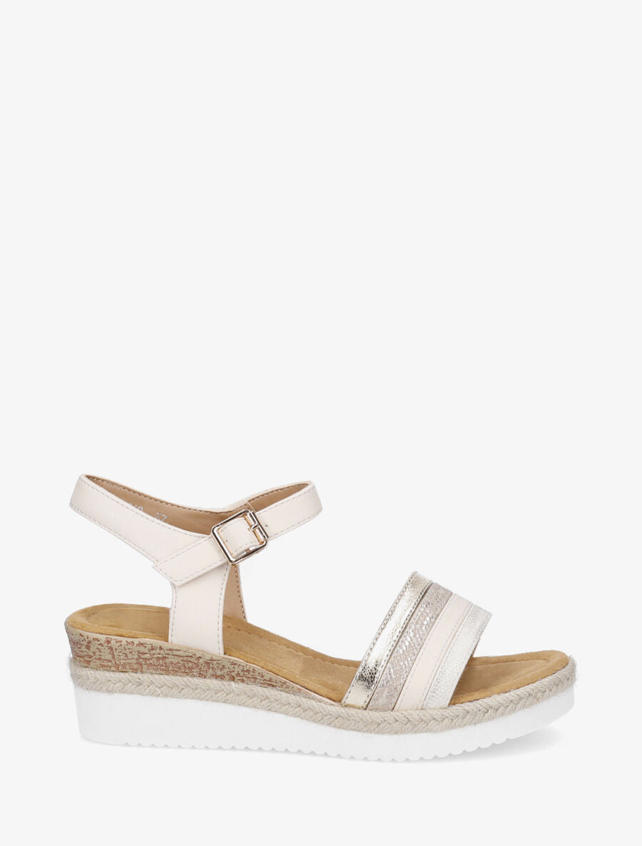 Sandales fantaisie à talon compensé - Beige - 6