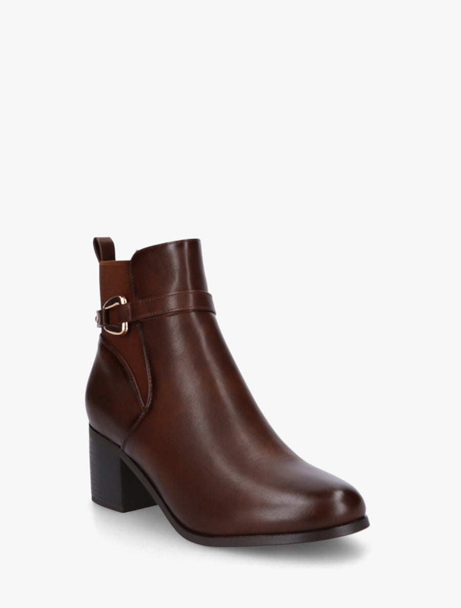 Bottines en simili à cheville élastiquée - Marron - 2