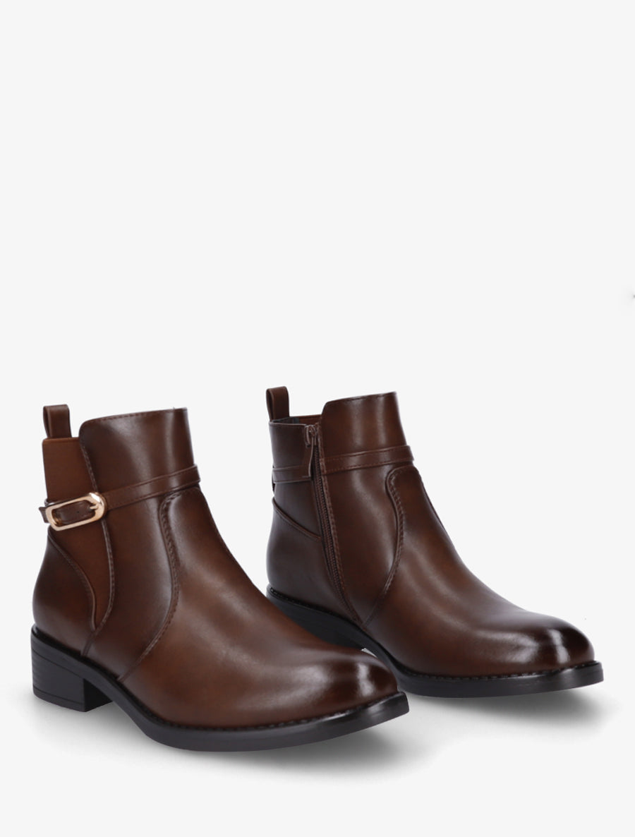 Bottines élastiquées en simili à boucle - Chocolat - 4