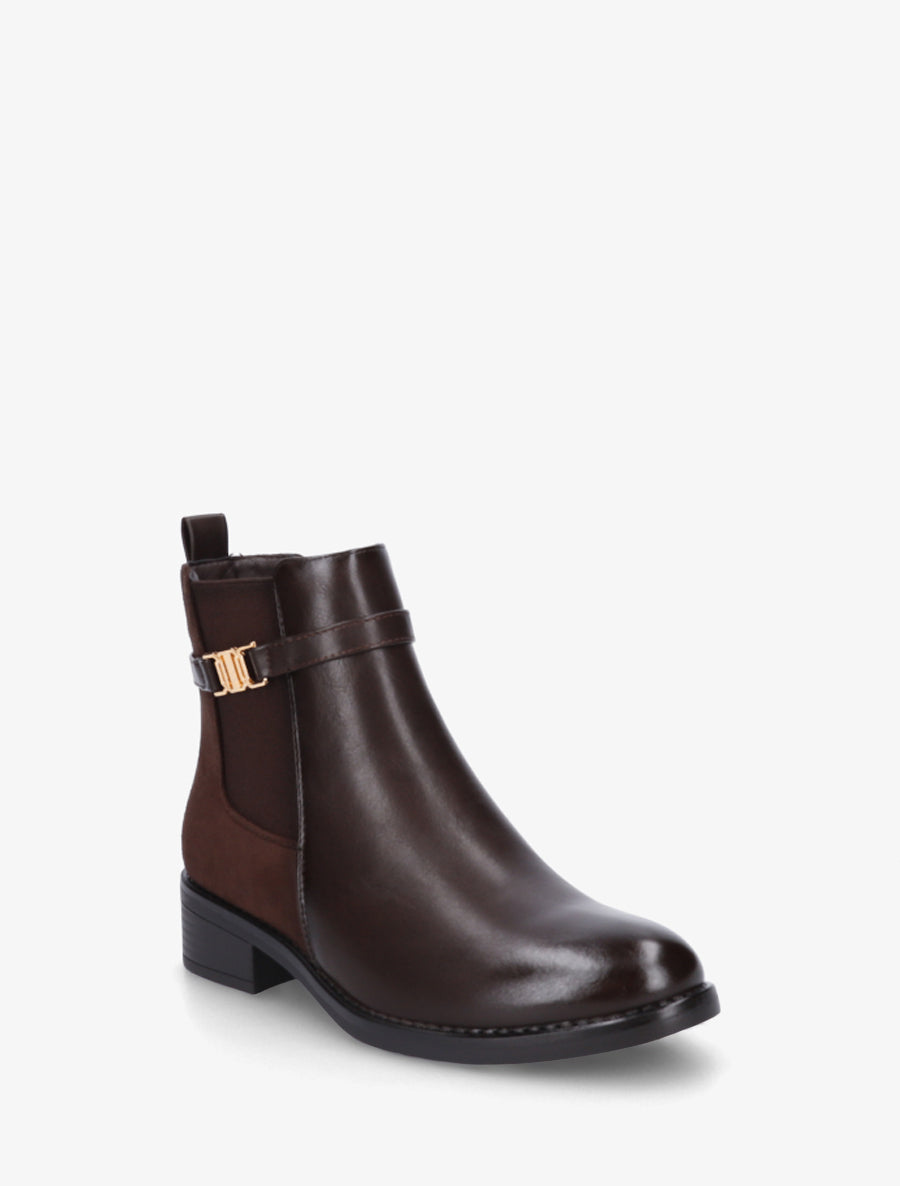 Bottines bimatière à boucle - Marron - 2