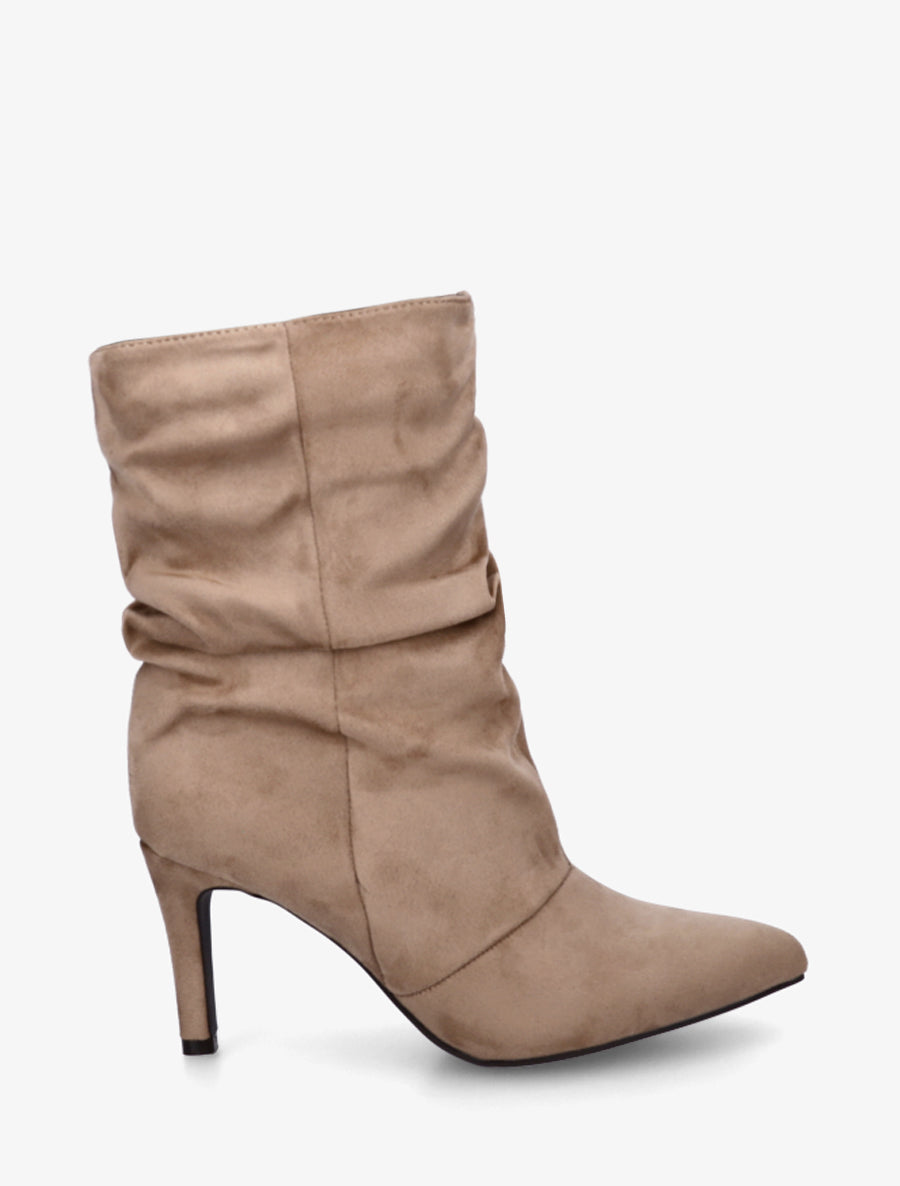 Bottines montantes en suédine effet froissé - Taupe - 1