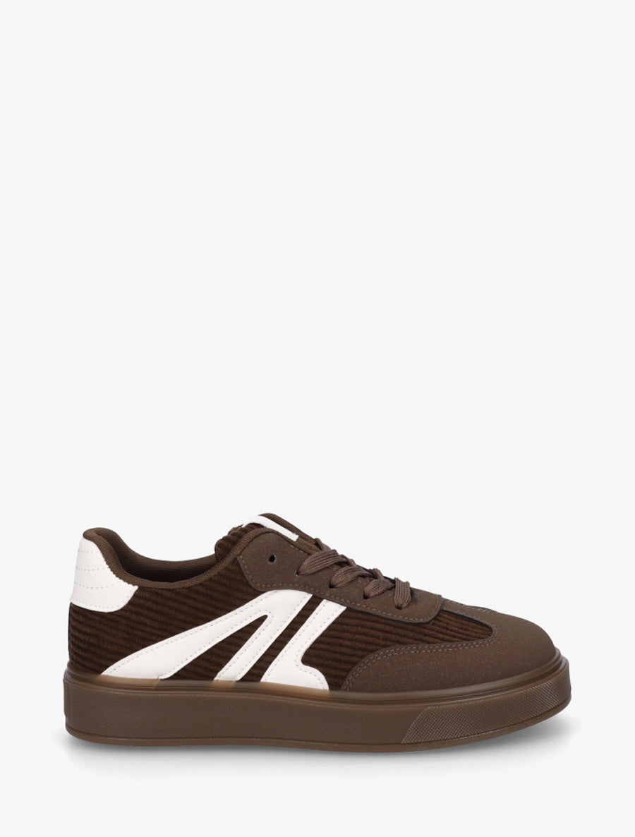 Sneakers à empiècement tissu et bandes contrastantes - Marron - 1