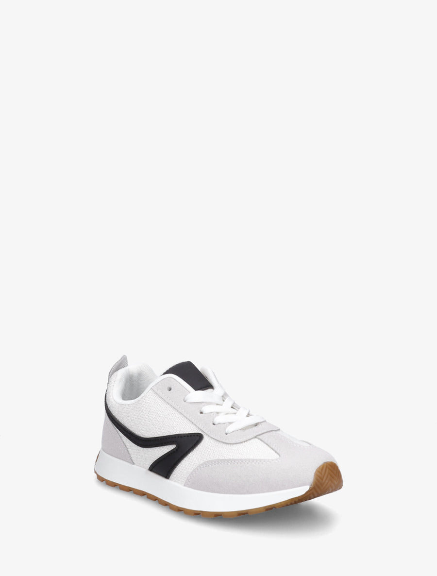 Sneakers à empiècement tissu et effet nubuck - Blanc - 2