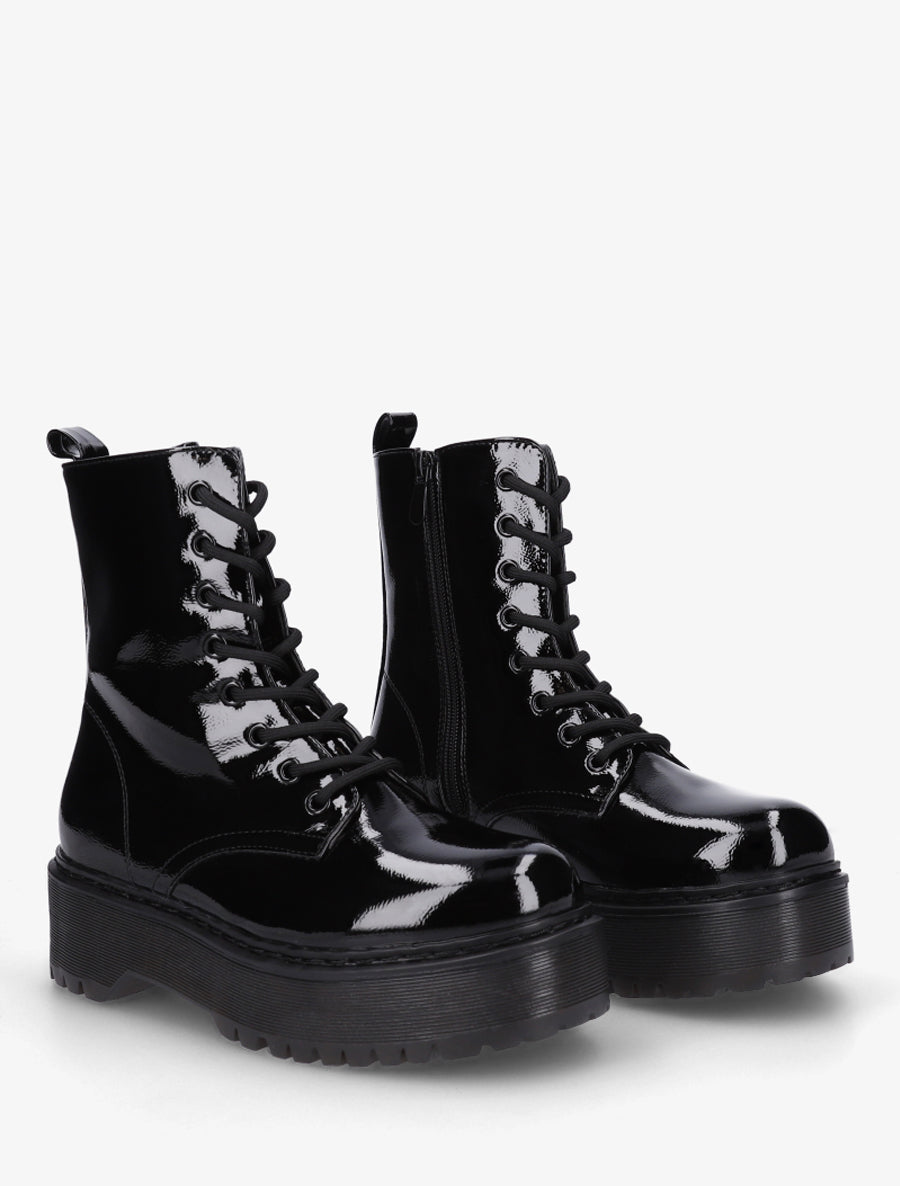 Bottines montantes vernies à lacets - Noir - 4