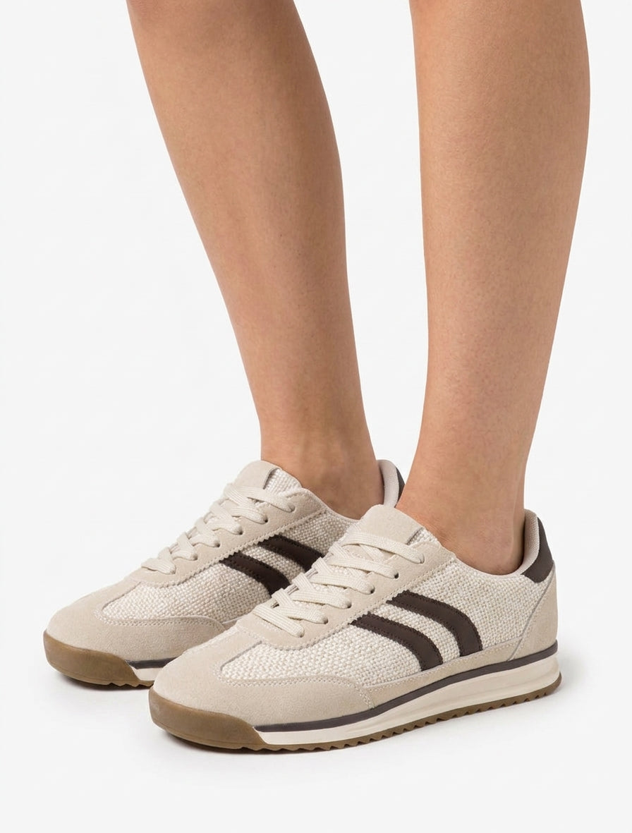 Sneakers in tessuto effetto tweed - Beige