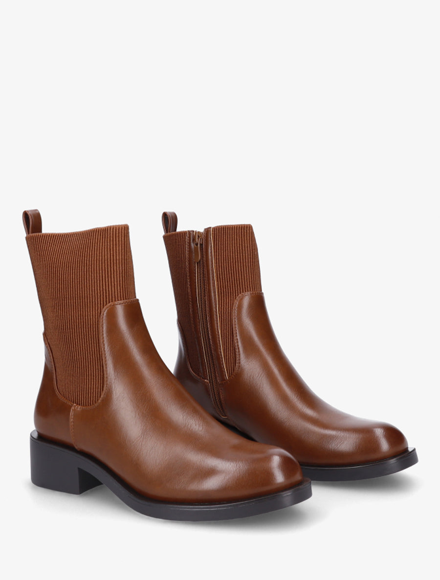 Bottines élastiquées en simili - Camel - 4