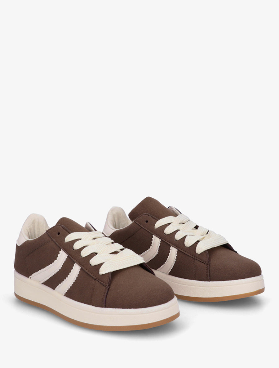 Baskets effet nubuck à bandes dentelées - Marron - 4