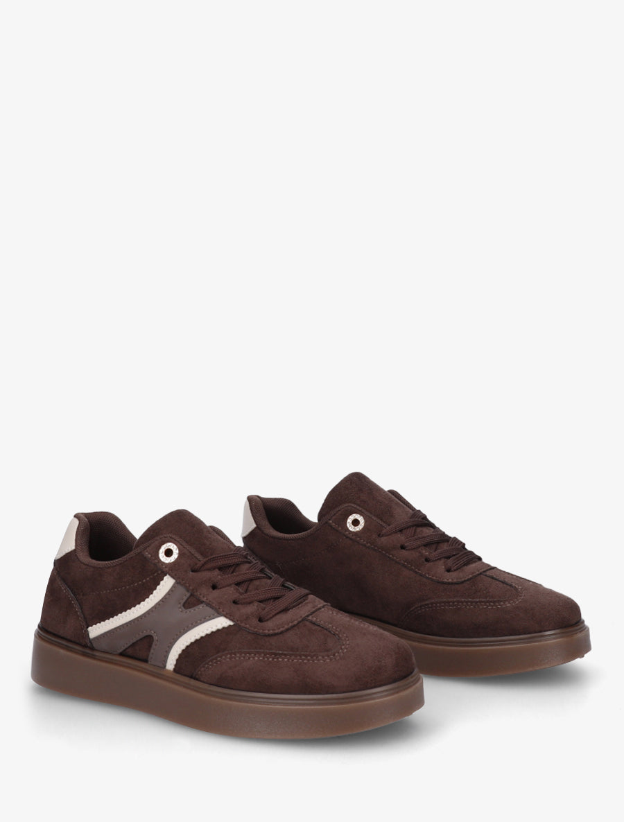 Baskets effet nubuck à oeillets strassés - Marron - 4