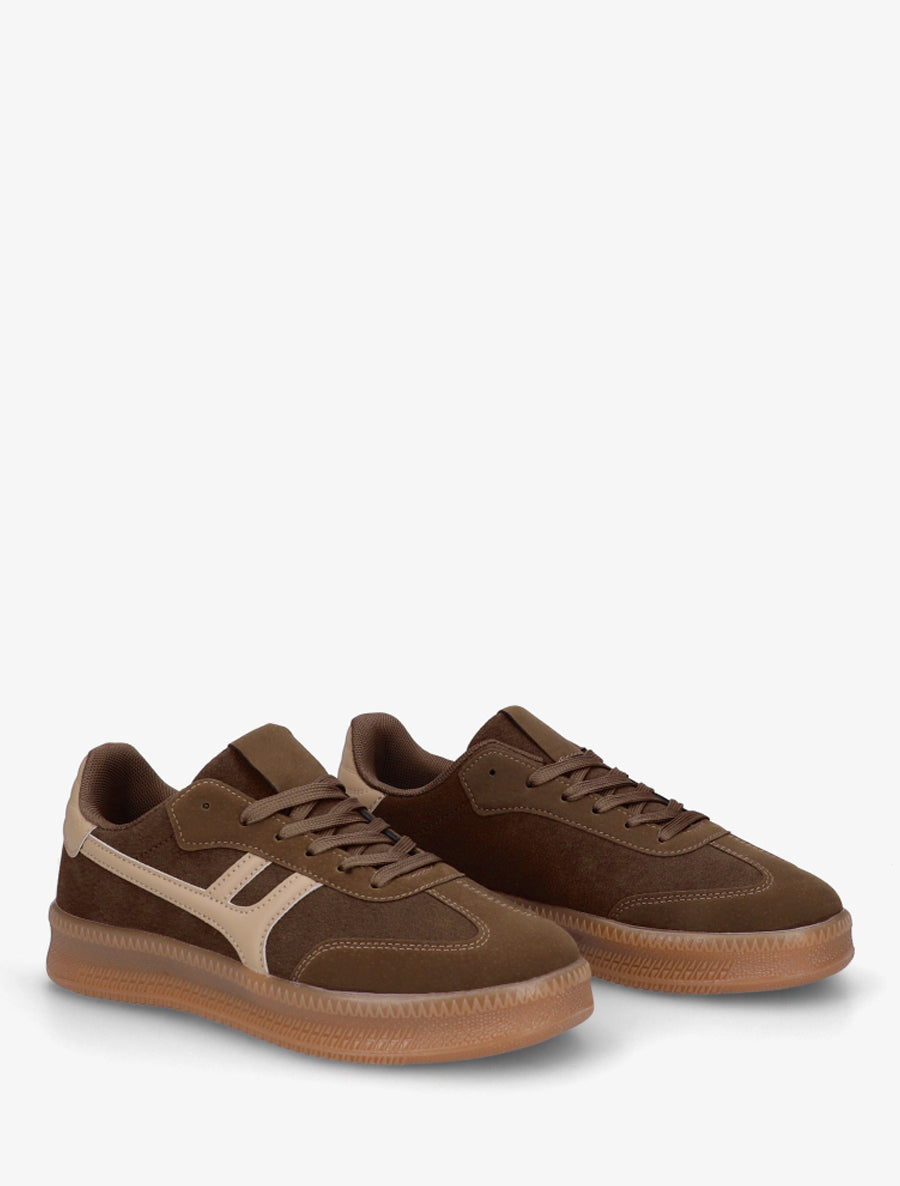 Baskets effet nubuck à empiècement graphique - Kaki foncé - 4