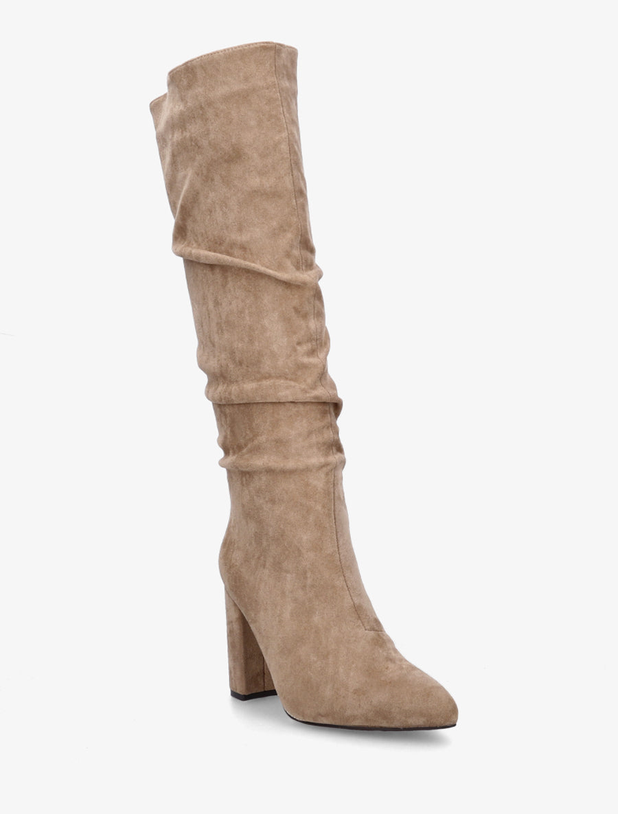 Bottes froncées en suédine à bouts pointus - Taupe - 2