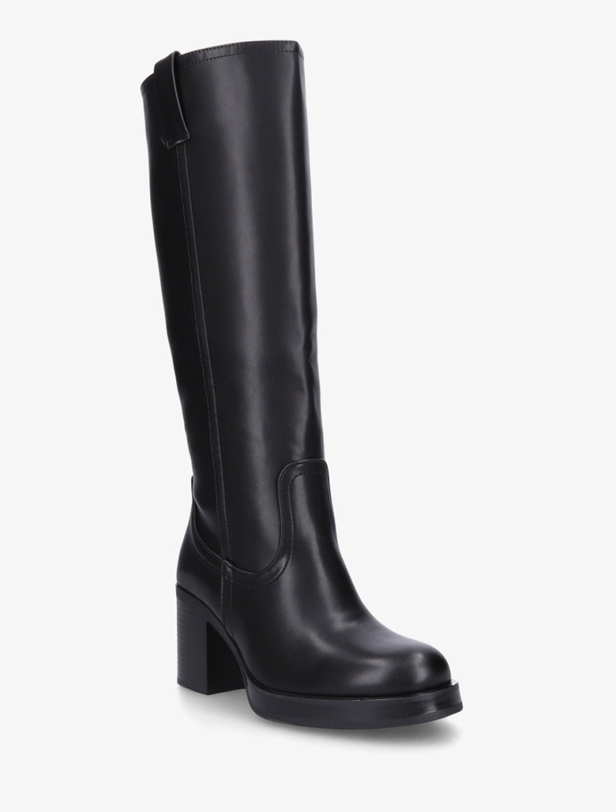 Bottes en simili à talon carré - Noir - 2