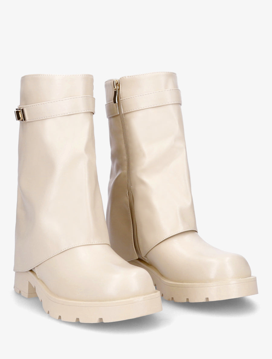 Bottines renversées à sangle et bijou - Beige - 4