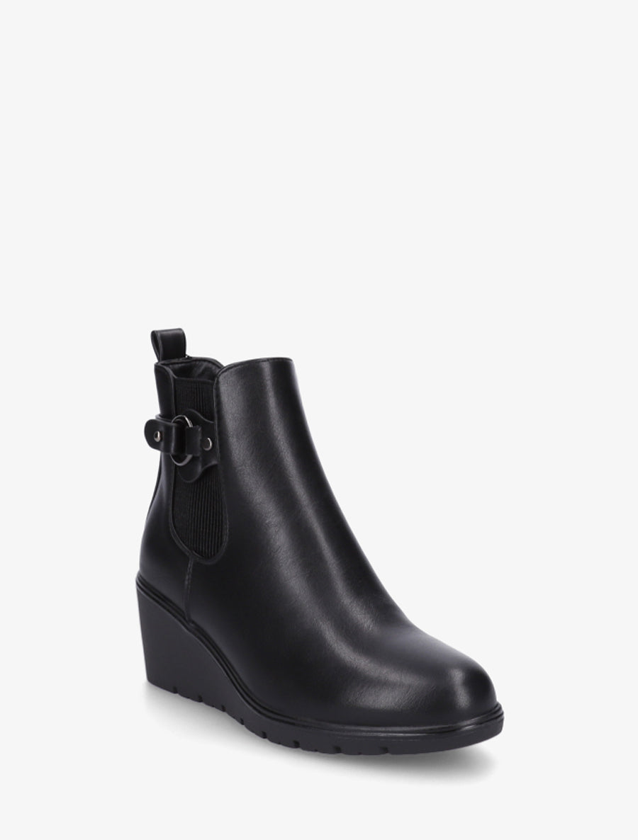 Bottines compensées en simili à boucle ronde - Noir - 2