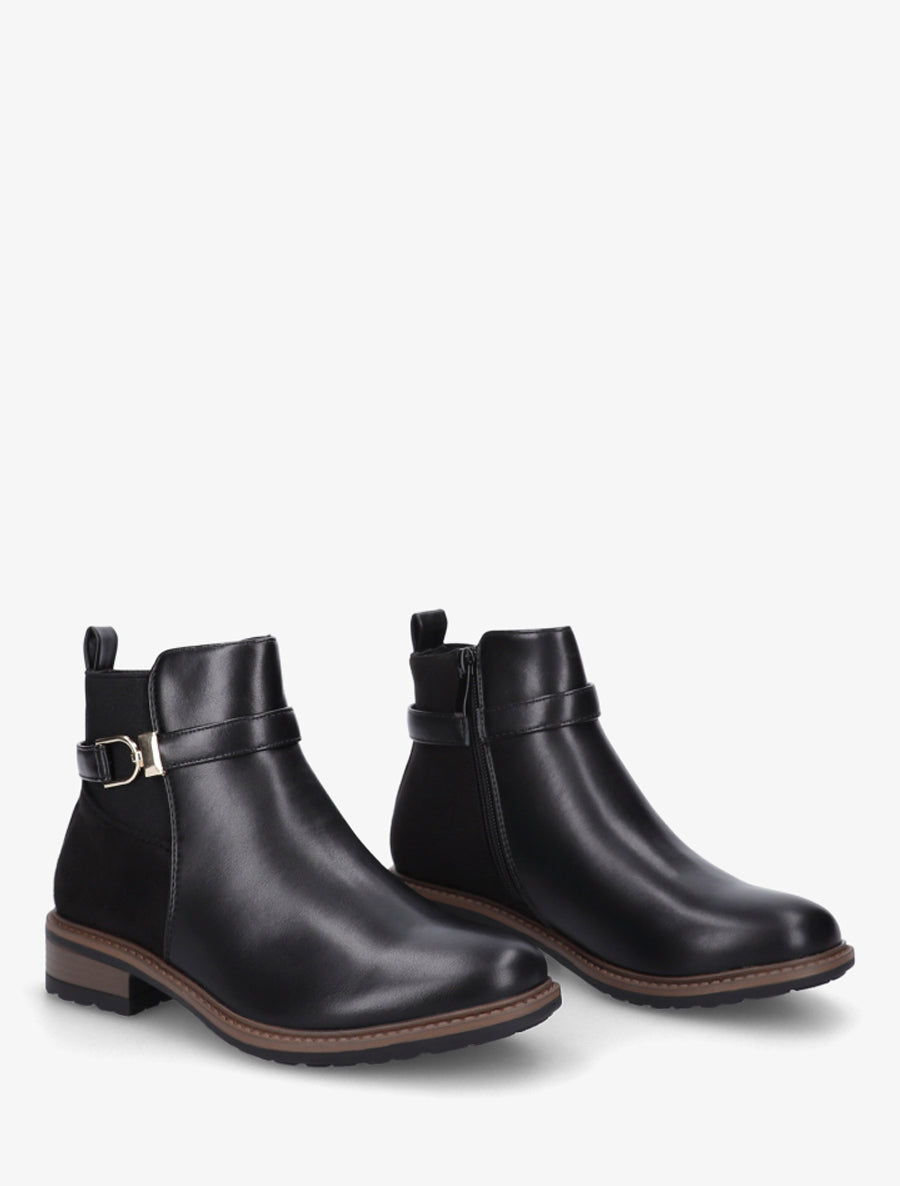 Bottines élastiquées bimatière à boucle métallique - Noir - 4