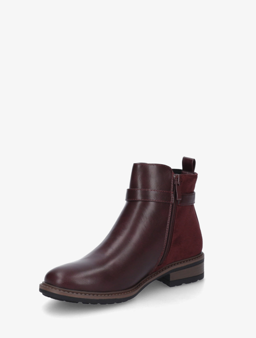 Bottines élastiquées bimatière à boucle métallique - Lie de vin - 3