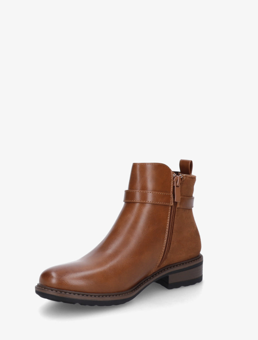 Bottines élastiquées bimatière à boucle métallique - Camel - 3