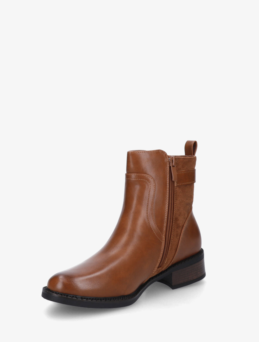 Bottines en simili et suédine - Camel - 3