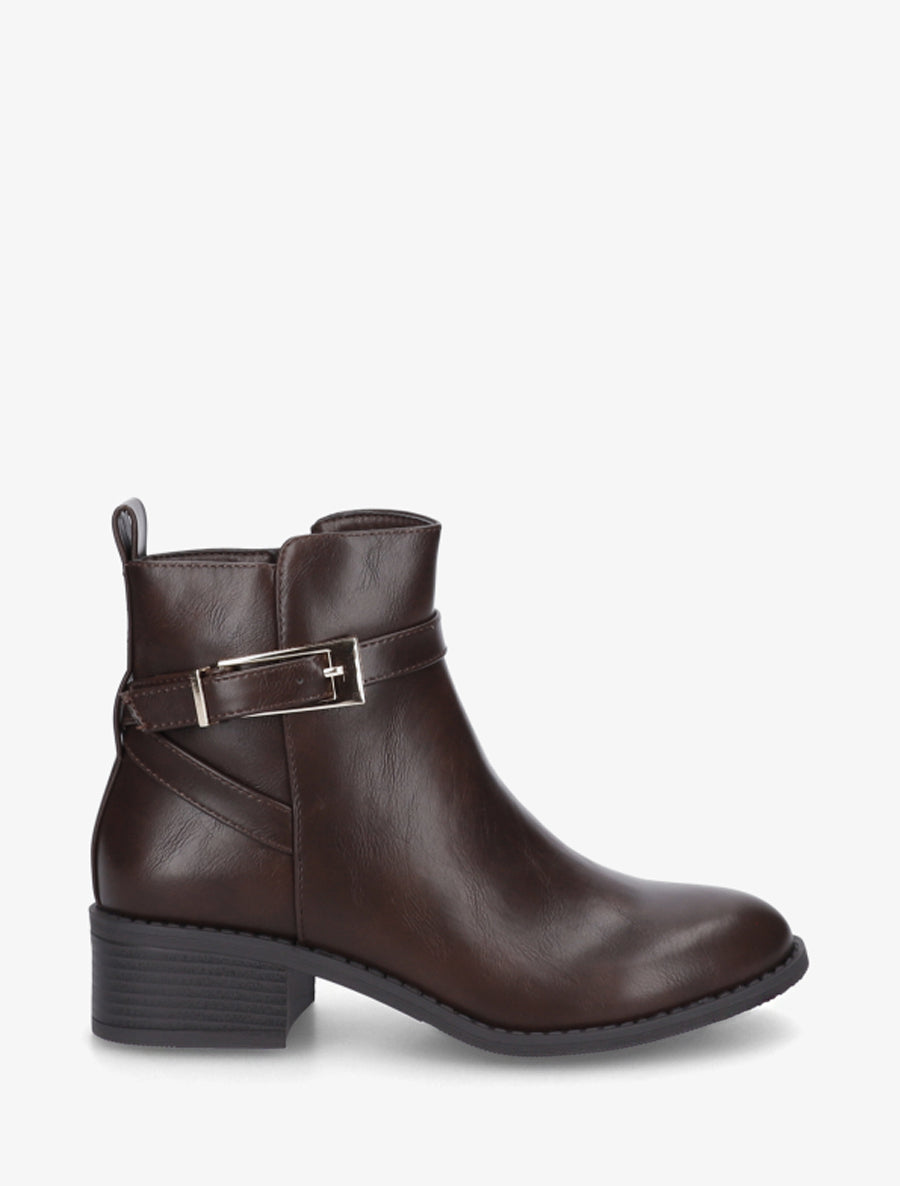 Bottines en simili à sangles - Marron - 1