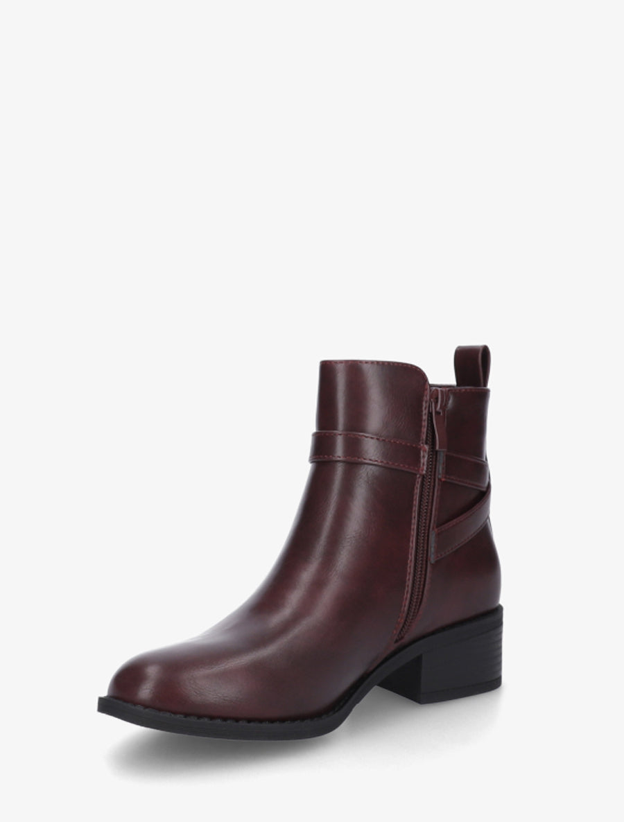 Bottines en simili à sangles - Lie de vin - 3