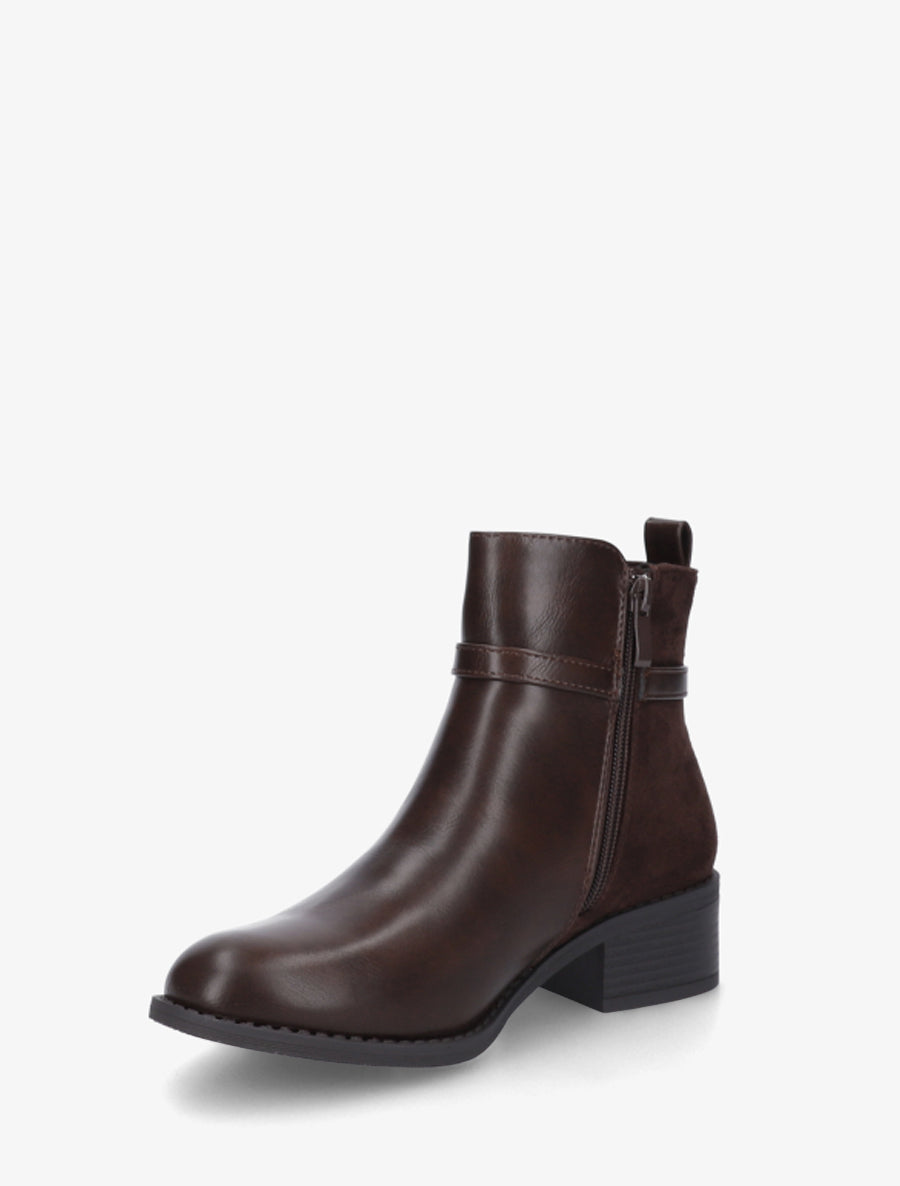 Bottines élastiquées bimatière à boucle métal - Marron - 3