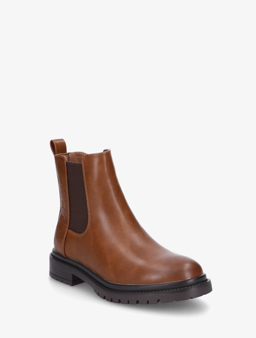 Bottines élastiquées à contrefort damier - Camel - 2