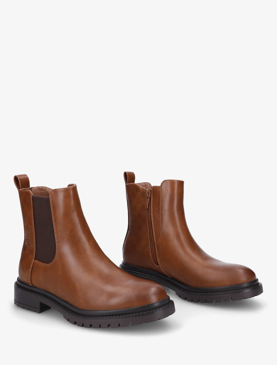 Bottines élastiquées à contrefort damier - Camel - 4