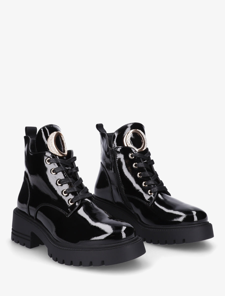 Boots vernies à bijou métal strassé - Noir - 4