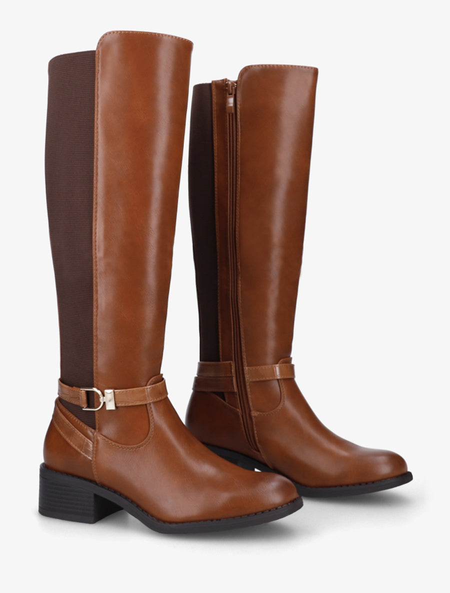 Bottes en simili style cavalière - Camel - 4