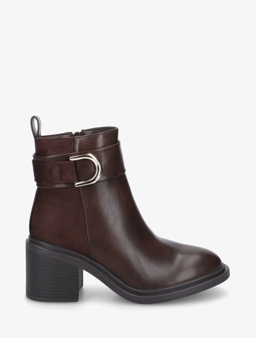 Bottines bimatière à talon bloc - Marron - 1