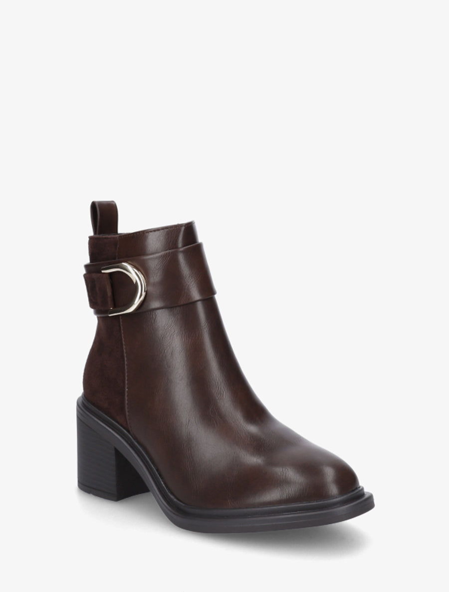 Bottines bimatière à talon bloc - Marron - 2