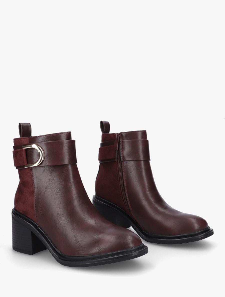 Bottines bimatière à talon bloc - Lie de vin - 4