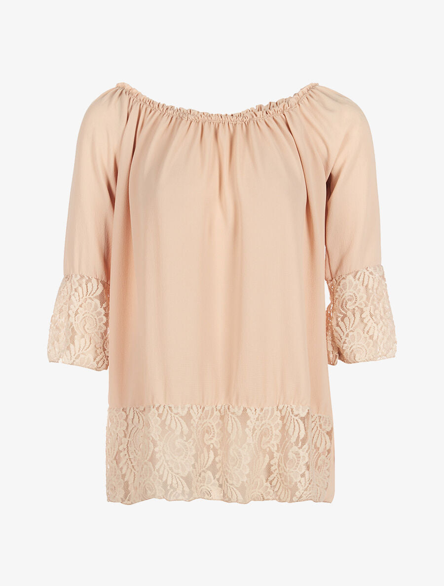 Blouse légére dentellée - beige - 1