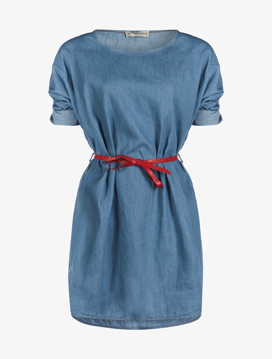 Robe denim ceinturée - bleu - 1